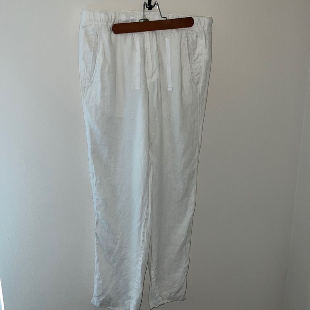 Tasso Elba Island white 100% Linen elastic tie front waist casual pants sz M